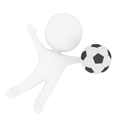 在3D渲染中，白色人类潜水捕捉足球图片下载