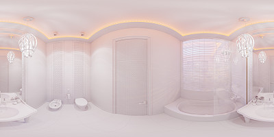 360度全景浴室3D插画图片下载