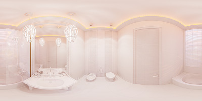 360度全景浴室3D插画图片下载