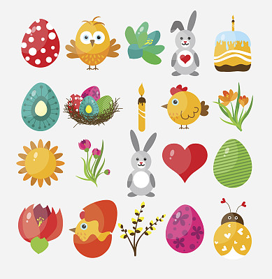 设置复活节平面图标的设计，矢量图片下载