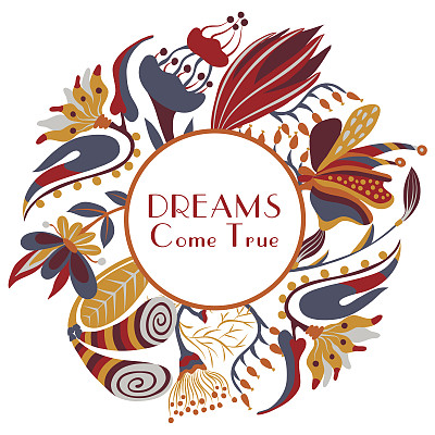 花轮框架。手绘创意花绕圈。色彩缤纷的背景与花朵。抽象的草图片下载