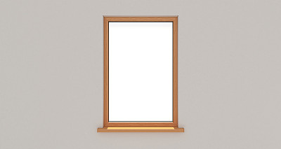 窗口。白色的墙。孤立的窗口。木制窗口。3 d。3 d渲染。素材图片