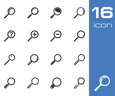 向量黑色放大镜图标设置图片下载