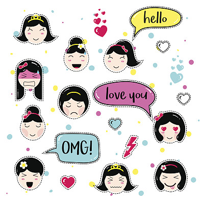 套可爱的补丁徽章卡哇伊动漫风格图片下载