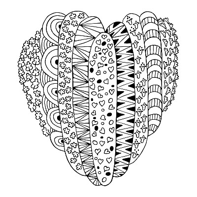 心手绘草图矢量插图。涂鸦心形图案与华丽的模式。设计孤立在白色上。图片下载