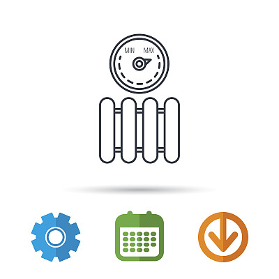 带有调节器图标的散热器。加热器的迹象。图片下载