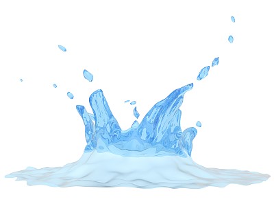白色背景上的蓝色水花3D渲染图片下载