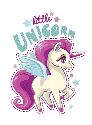 可爱的矢量女孩插图与有趣的婴儿独角兽图片下载