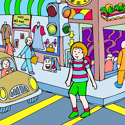 孩子穿过街道图片下载