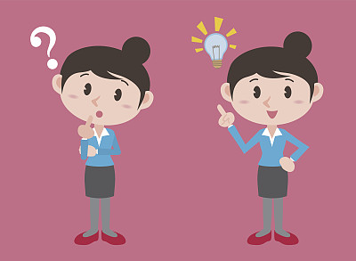 年轻女子角色，提出问题和灵感，矢量插图素材图片