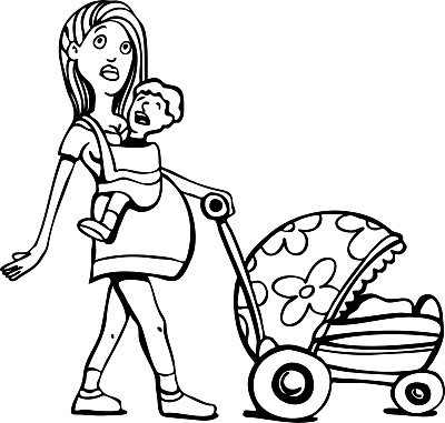 年轻孕妇和许多孩子的艺术图片下载