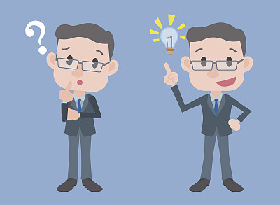 中年商人性格，提出问题和灵感，矢量插图图片下载