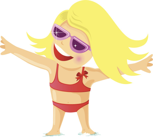 一个年轻女孩穿着衣服去海滩的漫画图片下载