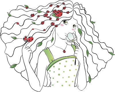 女孩与花和瓢虫图片下载