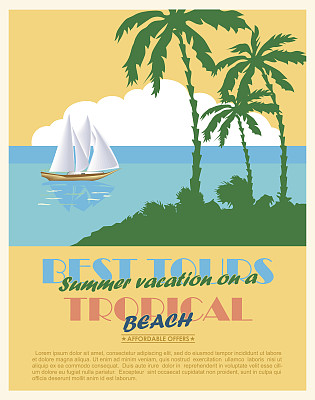 复古海景简约的广告海报。向量的背景。图片下载