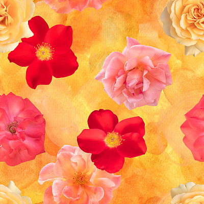 金色玫瑰花卉无缝照片图案图片下载