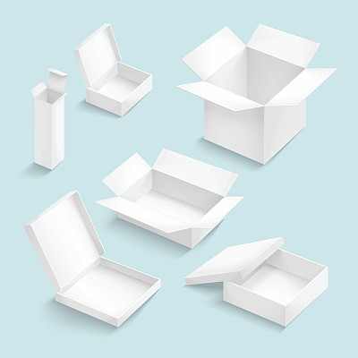 白盒收集孤立的颜色背景。产品的容器。图片下载