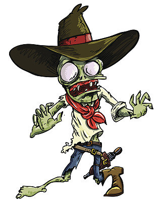 带枪带帽子的卡通僵尸牛仔。图片下载
