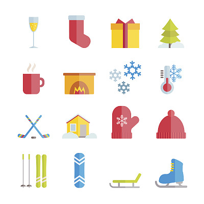 冬季网页、印刷、移动应用扁平矢量图标素材图片下载