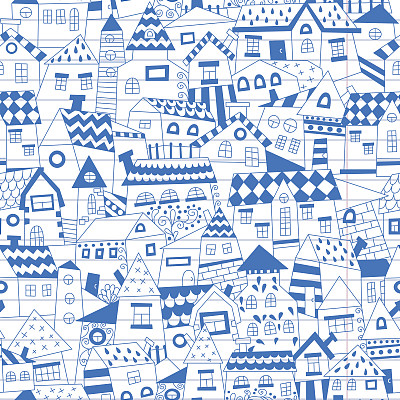 手绘城镇无缝图案都是在笔记本上用尺子画的。图片下载