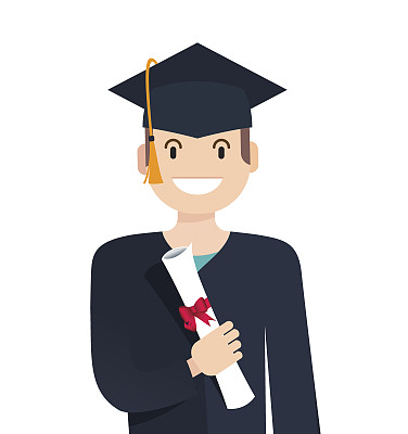 快乐的研究生与文凭在他的手孤立在白色的背景。图片下载