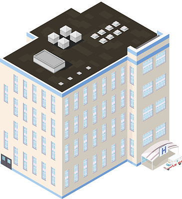 有救护车的等距现代医院。图片下载