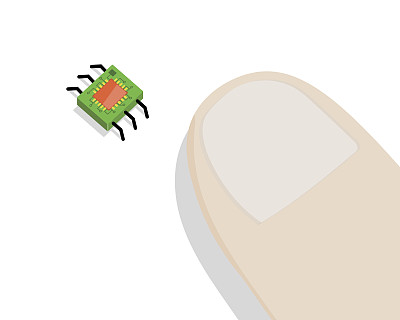 靠近人类手指的微型机器人。图片下载