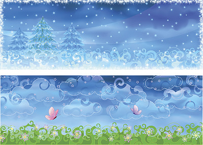 五彩缤纷的冬季和夏季横幅图片下载