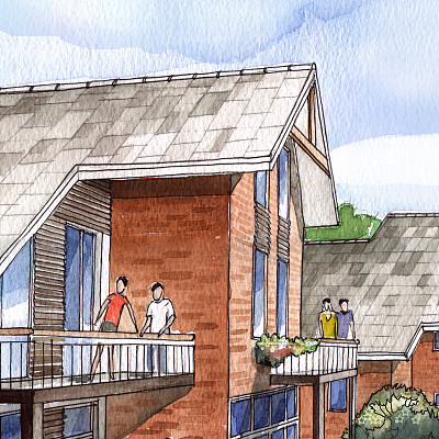住宅和人民水彩画图片下载