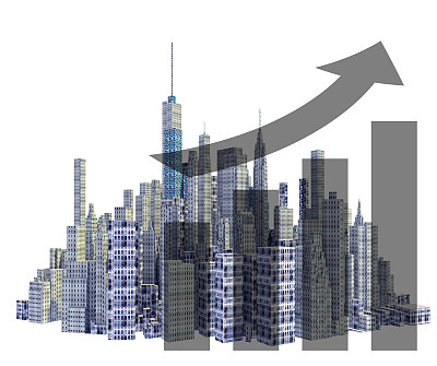 渲染3d城市天际线与金融增长孤立在白色背景图片下载