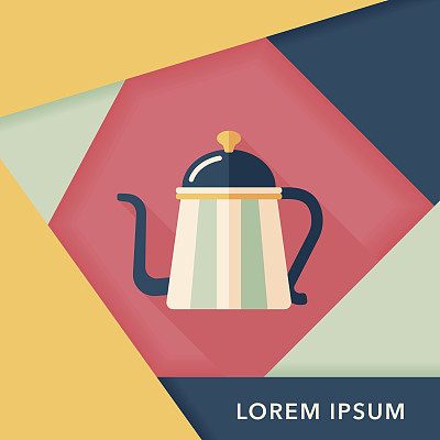 长阴影的咖啡壶扁平图标，eps10图片下载
