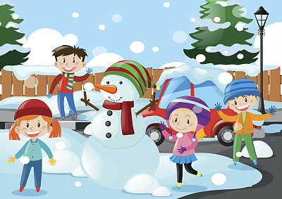 许多孩子站在雪地里图片下载