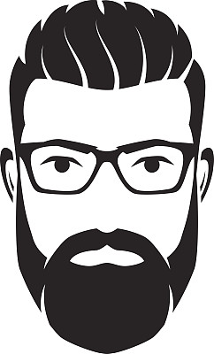 大胡子男人的脸，嬉皮士的性格。矢量插图。图片下载