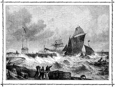 进入多佛港的帆船(维多利亚式插图)图片下载