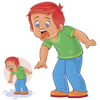 带病的小男孩舌头上长疹子，过敏，口炎，疱疹图片下载