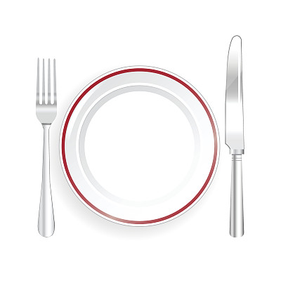 刀叉与盘子在白色背景图片下载
