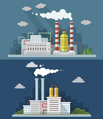 工业景观。工厂和工厂。矢量平面插图图片下载