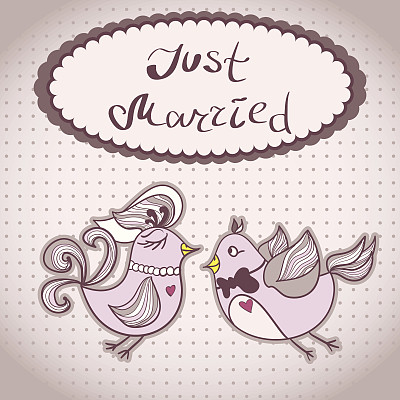 带有会飞的鸟的婚礼卡片图片下载