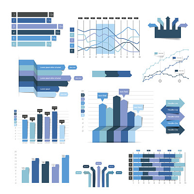 设置业务平面，3D设计图形。蓝色的信息图的图表。图片下载