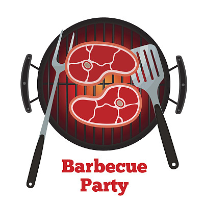 烧烤，炸肉。烤肉，猪肉，铲和叉图片下载