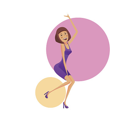 穿着紫色裙子跳舞的快乐女人图片下载