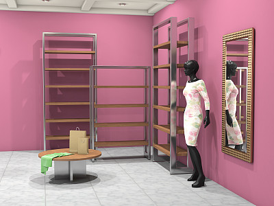 购物与金属货架，3d插图图片下载