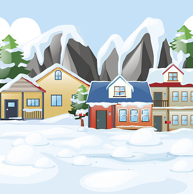 村子里的房子被雪覆盖着图片下载
