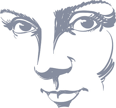 黑白插画女士脸，五官精致图片下载