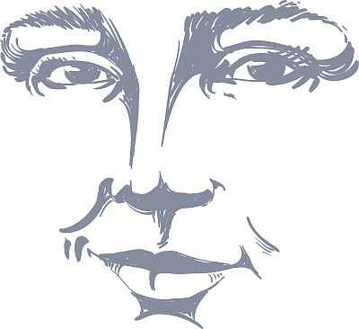 手绘黑白画像，白肤调情女人，脸图片下载