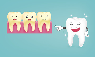 可爱的卡通牙齿人物笑。图片下载