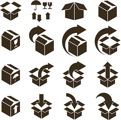 白色背景上隔离的包装盒图标矢量集图片下载