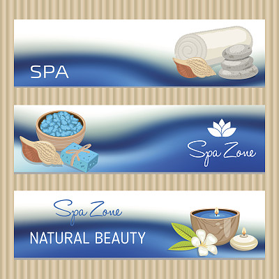 一套与温泉主题对象的横幅。图片下载