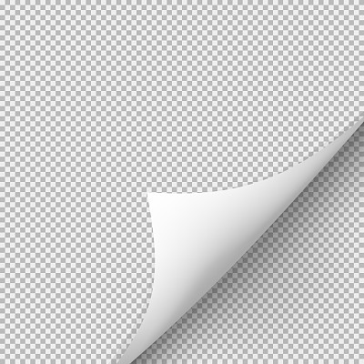 在透明背景上有阴影的纸的卷曲角图片下载