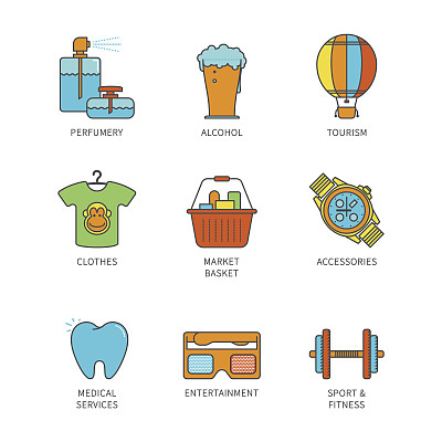 矢量最小线性艺术平面购物图标集图片下载